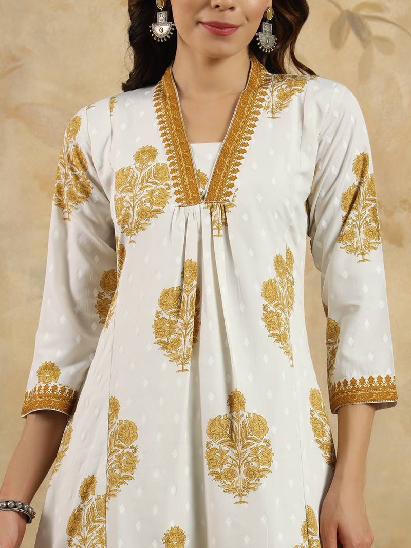 Cotton Blend Fabric Printed work Straight cut Kurta, Pant and Dupatta Set