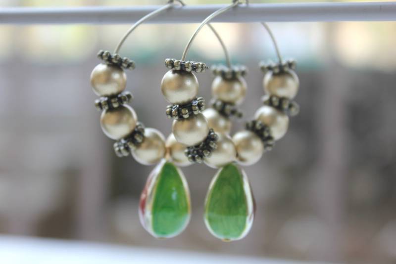 Enamel bead hoop earring