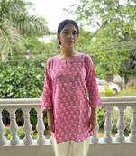 Pink cotton block printed kurti