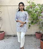 White cotton block printed kurti