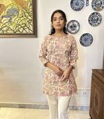Yellow cotton block printed kurti
