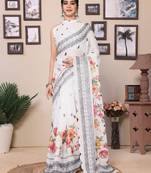 White kota doriya with embroidery cut work ready to wear saree with matching blouse