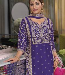 Purple premium embroidered chinon silk stitched salwar suit