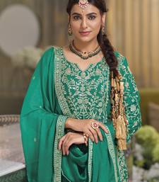 Green premium embroidered chinon silk stitched salwar suit