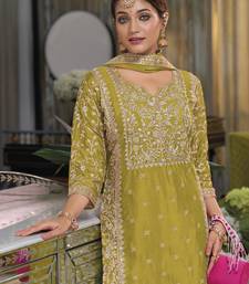 Light green premium embroidered chinon silk stitched salwar suit