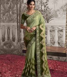 Green Jacquard Silk Embroidery Heavy border work Saree with Unstitch Blouse Piece