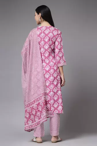 Pink floral printed aline kurta pant with dupatta set