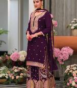 Maroon premium embroidered chinon silk stitched salwar suit