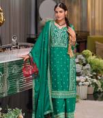 Green premium embroidered chinon silk stitched salwar suit