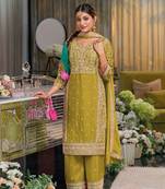 Light green premium embroidered chinon silk stitched salwar suit