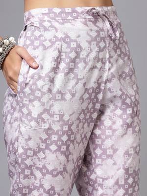 Light purple printed embroidered aline kurta pant with dupatta set 4