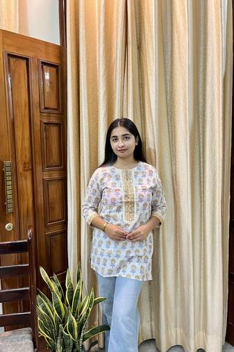 White cotton block printed kurti