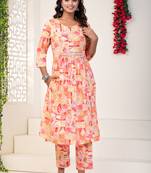 Pink abstract print kurti set for women
