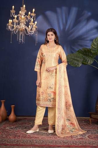 Sareez4u Cream Handwork And Digital Print Design Simar Fabric Sitich Salwar Kameez Readymade 