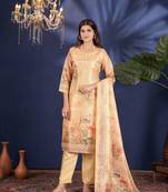 Sareez4u Cream Handwork And Digital Print Design Simar Fabric Sitich Salwar Kameez Readymade 