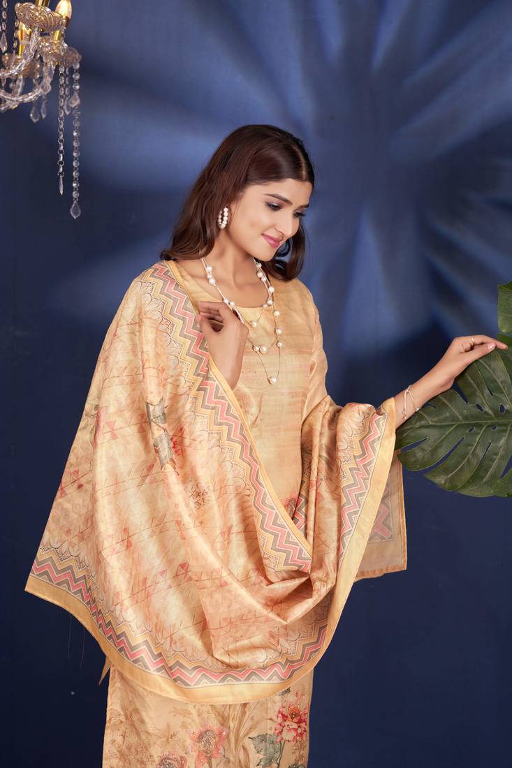 Sareez4u Cream Handwork And Digital Print Design Simar Fabric Sitich Salwar Kameez Readymade 
