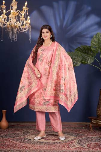 Sareez4u Pink Handwork And Digital Print Design Simar Fabric Sitich Salwar Kameez Readymade 
