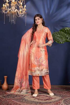Sareez4u Peach Handwork And Digital Print Design Simar Fabric Sitich Salwar Kameez Readymade  1