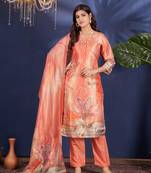 Sareez4u Peach Handwork And Digital Print Design Simar Fabric Sitich Salwar Kameez Readymade 