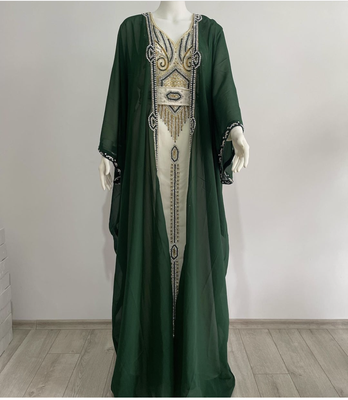 Green & White Handcrafted Zari work Stitched Dress Georgette Kaftan Wedding Dress 343 1