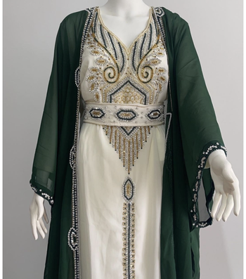 Green & White Handcrafted Zari work Stitched Dress Georgette Kaftan Wedding Dress 343 3