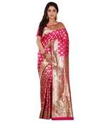 Dark Pink Woven Banarasi Silk Wedding Saree with blouse piece