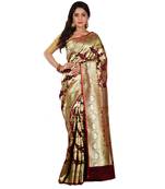 Maroon Woven Banarasi silk blend Wedding Saree with blouse piece