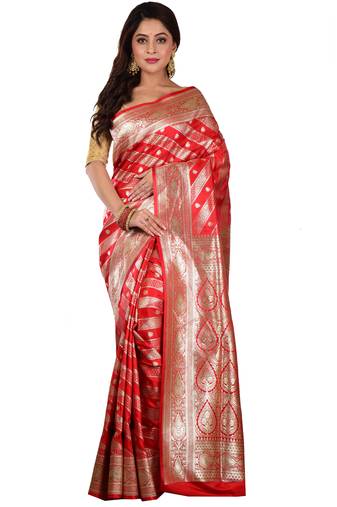 Red Woven Banarasi Silk Wedding Saree with bouse piece