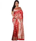 Red Woven Banarasi Silk Wedding Saree with bouse piece