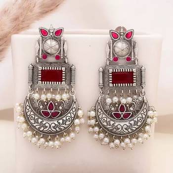 Oxidized stone long dangler earrings with pearls 2