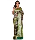 Green Woven Banarasi Silk Wedding Saree with blouse piece