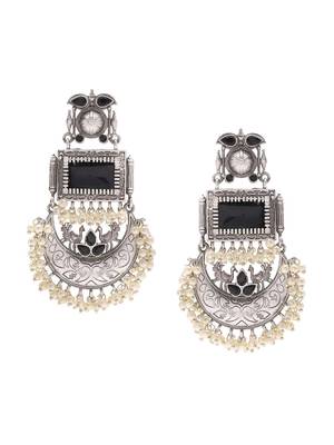 Oxidized stone long dangler earrings with pearls 3