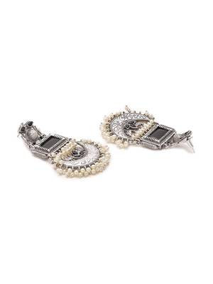 Oxidized stone long dangler earrings with pearls 4
