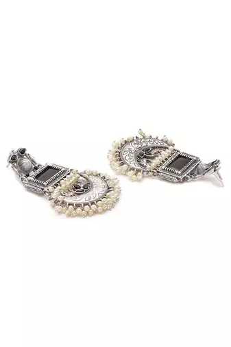 Oxidized stone long dangler earrings with pearls