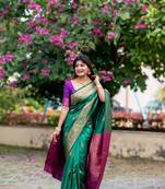 Green Soft Banarasi Katan Silk Saree With Zari Weaving Pallu and Border with Matching Blouse Piece