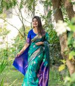 Teal Soft Banarasi Katan Silk Saree With Zari Weaving Pallu and Border with Matching Blouse Piece