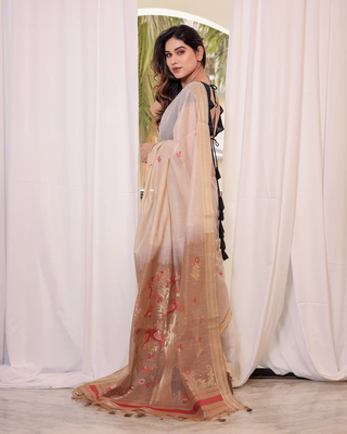 Chiku Soft Muga Cotton Saree With Zari Weaving Border And All Over Resham Weaving Buttas With Blouse 2