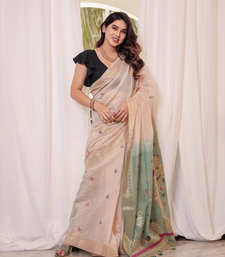 Soft Muga Cotton Saree With Zari Weaving Border And All Over Resham Weaving Buttas With Blouse
