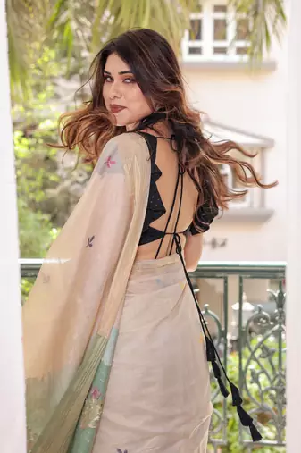 Soft Muga Cotton Saree With Zari Weaving Border And All Over Resham Weaving Buttas With Blouse