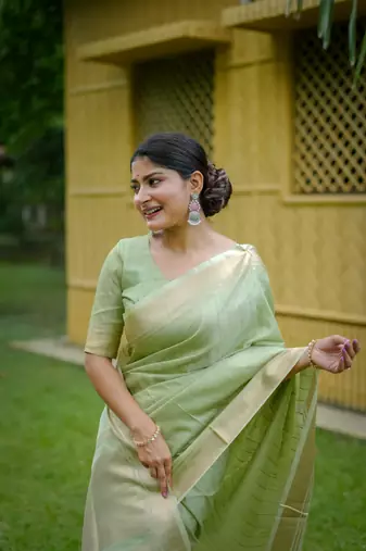 Pista Green Raw Silk Saree With All Over Zari Weaving Pattern With Running Blouse Piece