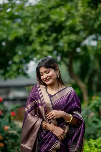 Purple Raw Silk Saree With All Over Zari Weaving Pattern With Running Blouse Piece