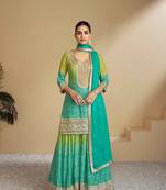 Green and turquoise embroidered sangeet readymade salwar kameez