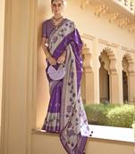 Silk Blend foil print purple contemporary saree