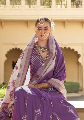 Silk Blend foil print purple saree 2