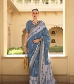 Silk Blend foil print morpeach contemporary saree