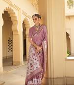 Silk Blend foil print onion pink contemporary saree