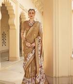 Silk Blend foil print brown contemporary saree