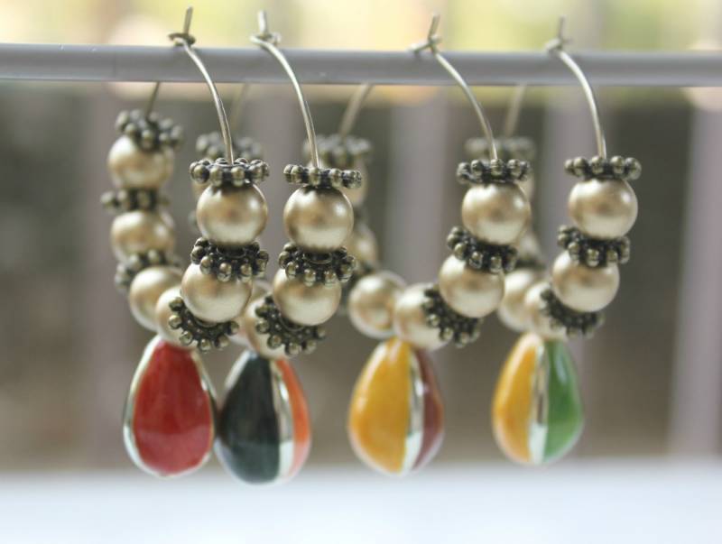 Enamel bead hoop earring