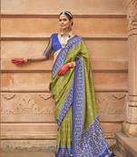 Olive and blue patola print silk Blend ceremonial saree