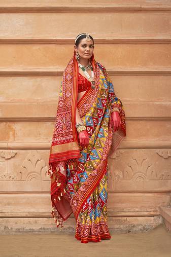 Multi colour patola print silk Blend ceremonial saree